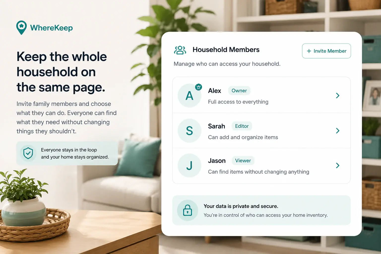 Household members sharing WhereKeep