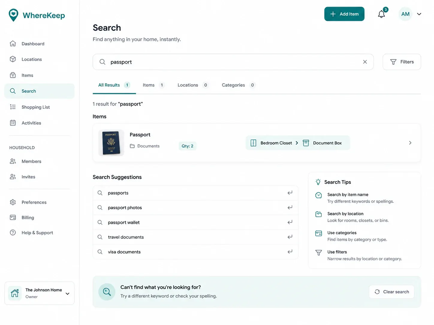 Search WhereKeep screenshot